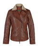 Glowrexs Hana Women’s Rust Leather Flying Jacket With Faux Fur Collar