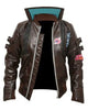 Glowrexs Cyberpunk 2077 Mens Brown Bomber Leather Jacket