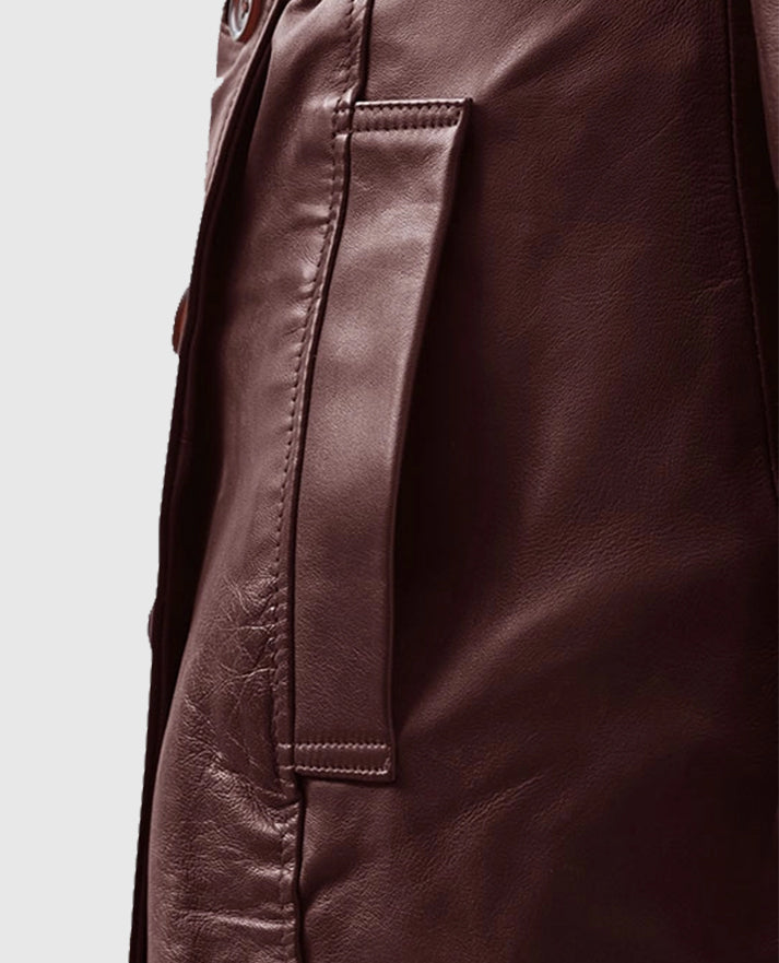 Women's Wax Halcon Soft Maroon Leather Trench Coat