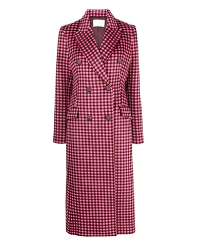 Glowrexs Womens Pink Plaid Wool Coat