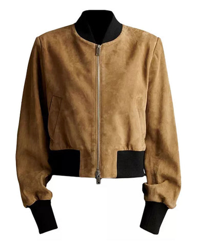 Glowrexs Brown Suede Bomber Jacket Womens