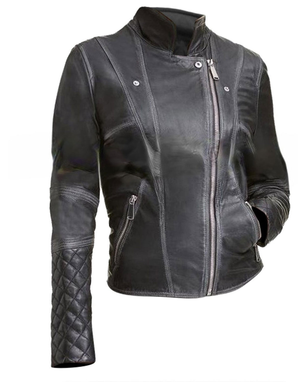 Glowrexs Womens Black Leather Biker Jacket Quilted and Slim Fit