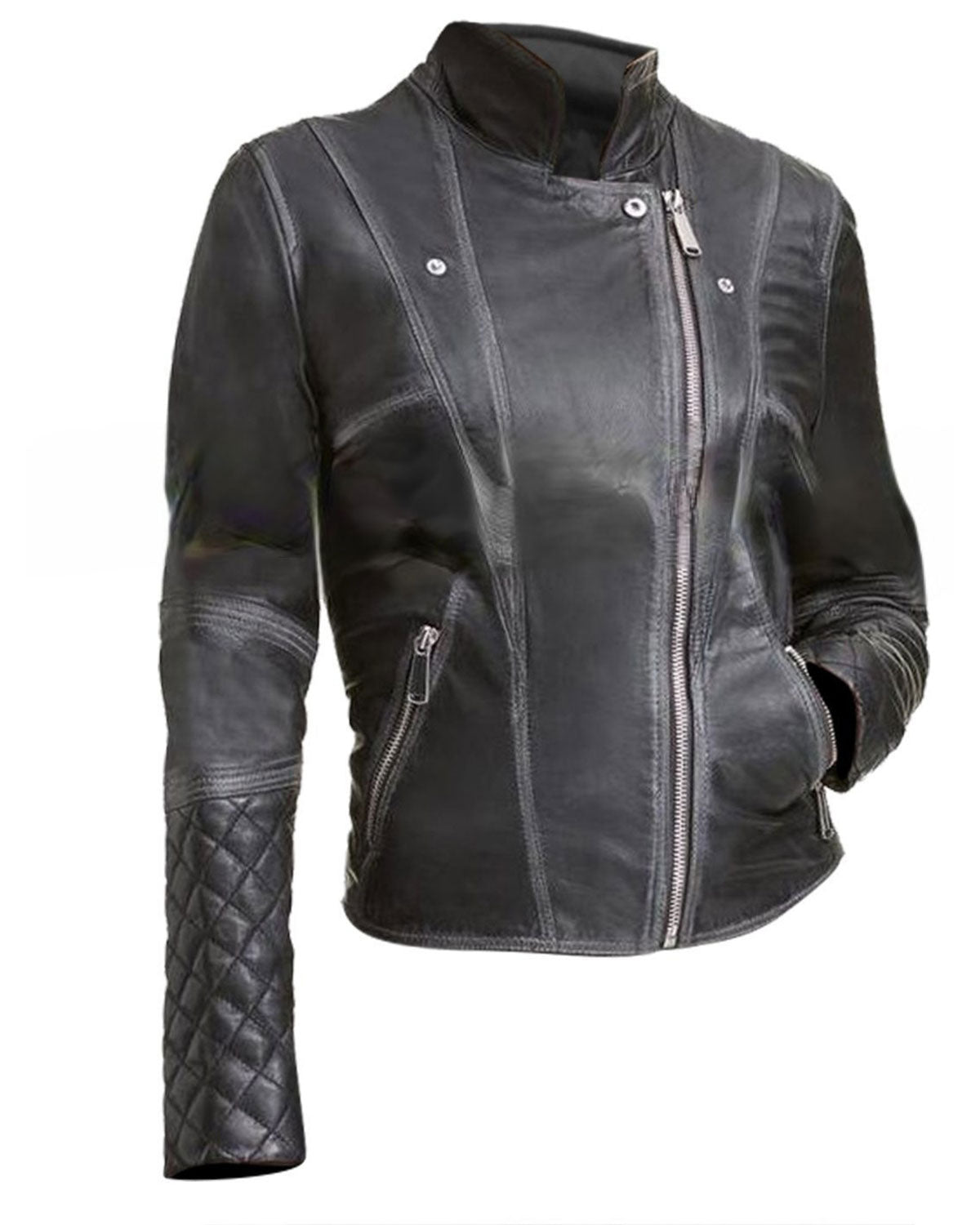 Glowrexs Womens Black Leather Biker Jacket Quilted and Slim Fit