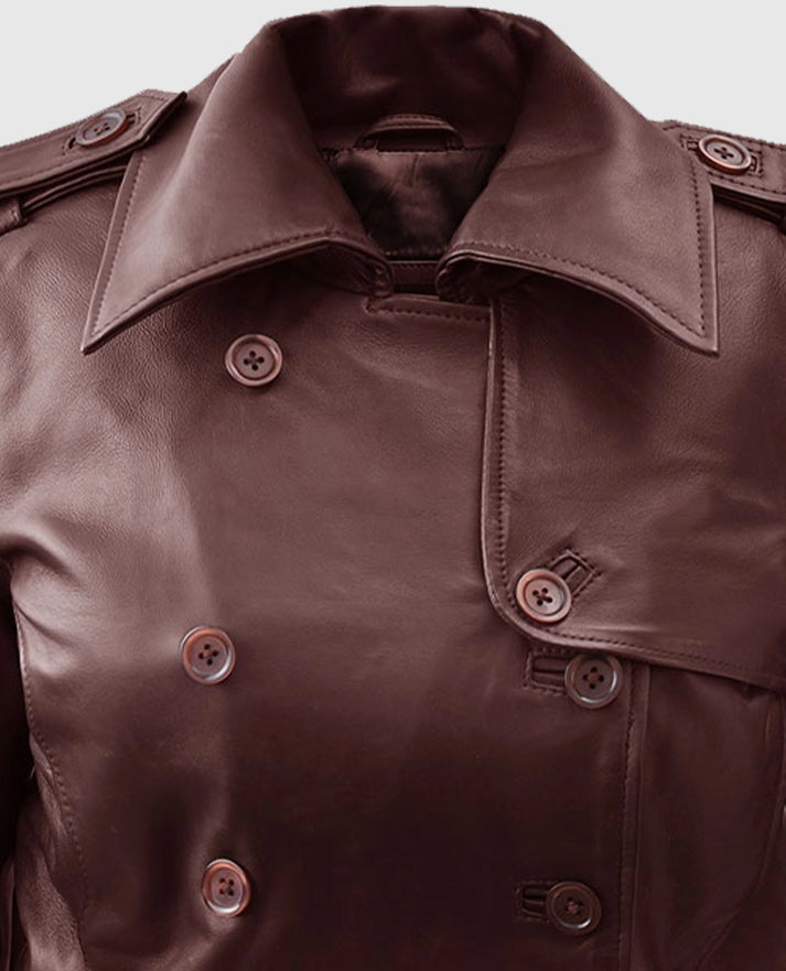 Women's Wax Halcon Soft Maroon Leather Trench Coat