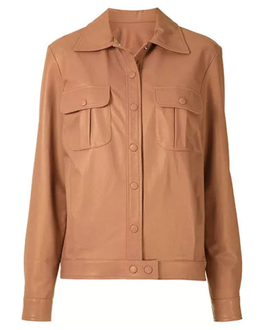 Glowrexs Womens Brown Leather Trucker Jacket