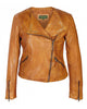 Glowrexs Brando Motorcycle Women Antique Tan Brown Leather Biker Jacket Adult