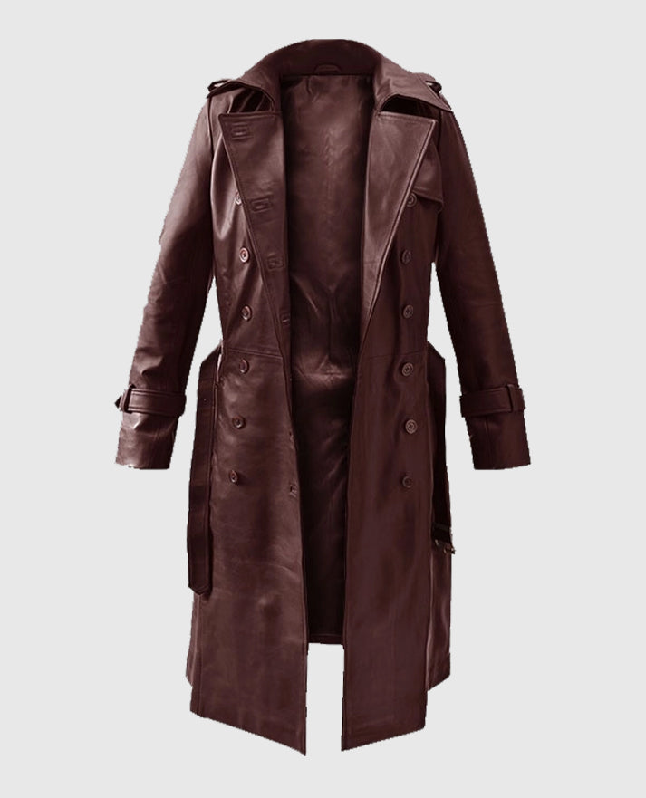 Women's Wax Halcon Soft Maroon Leather Trench Coat