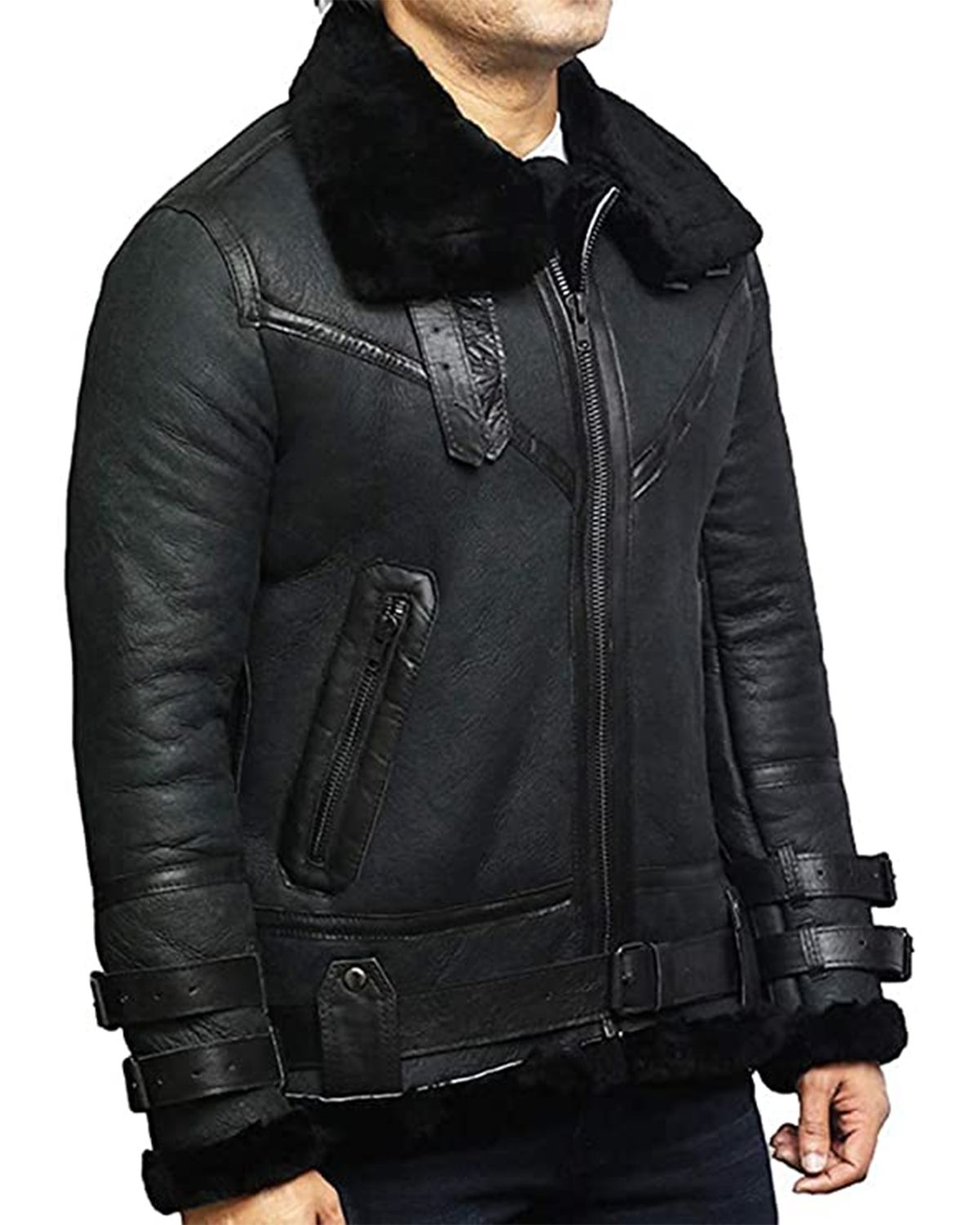Glowrexs Men's B3 Bomber - RAF Aviator Real Sheepskin Leather Jacket