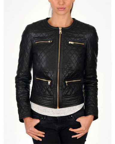 Glowrexs Women Slim Fit Black Quilted Biker Jacket