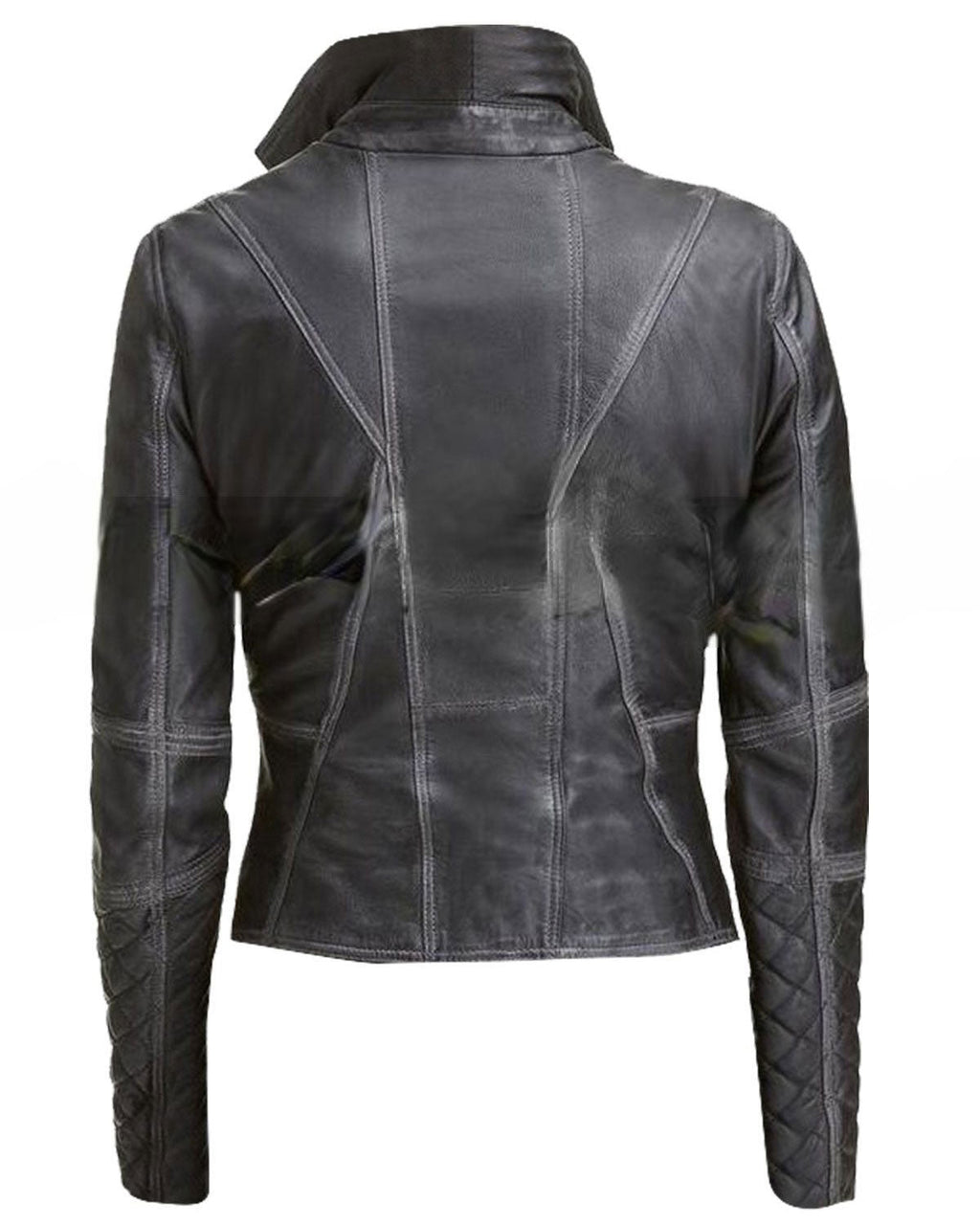 Glowrexs Womens Black Leather Biker Jacket Quilted and Slim Fit