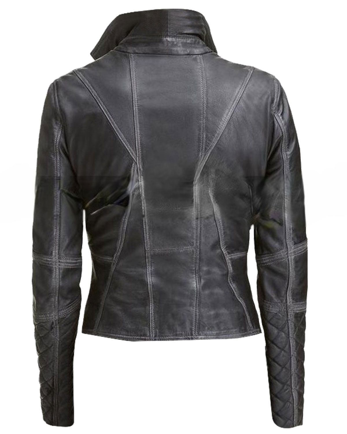 Glowrexs Womens Black Leather Biker Jacket Quilted and Slim Fit