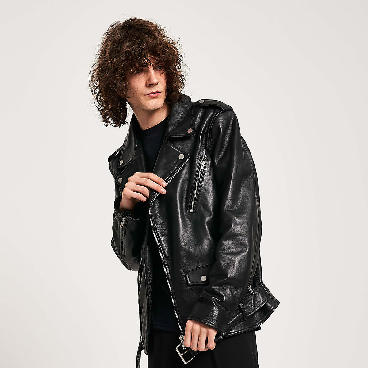 Men’s Belted Real Leather Biker Jacket