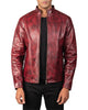 Glowrexs Mens Distressed Burgundy Biker Leather Jacket