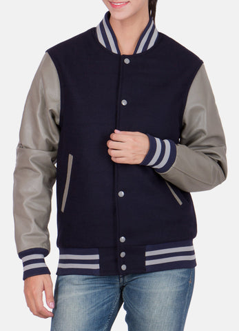 Womens Dark Blue and Grey Varsity Jacket