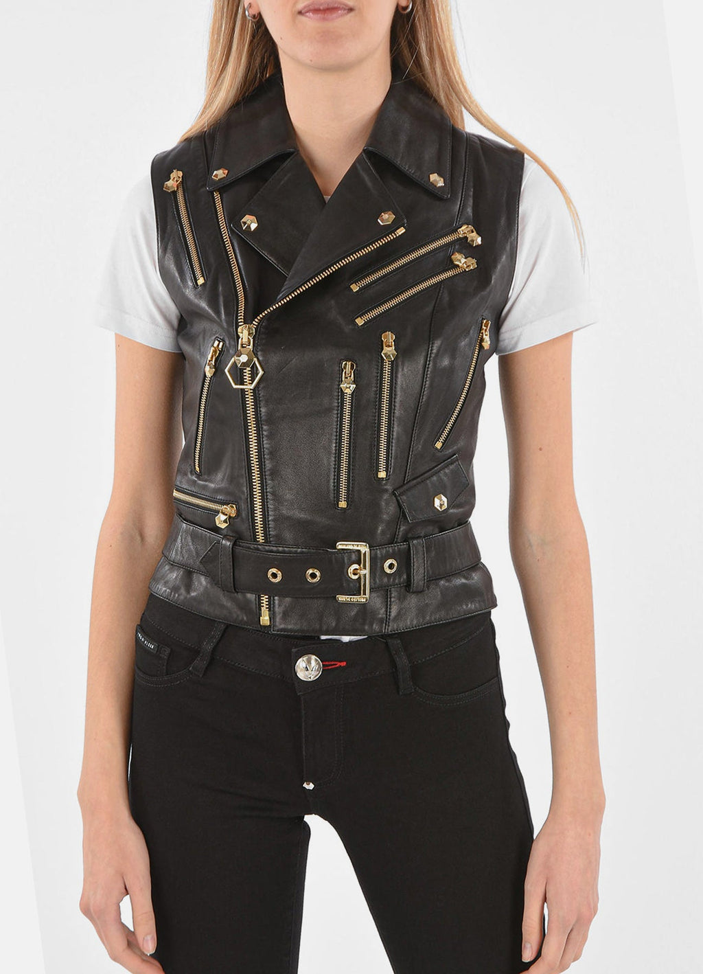 Womens Multi-Pockets Design Leather Vest