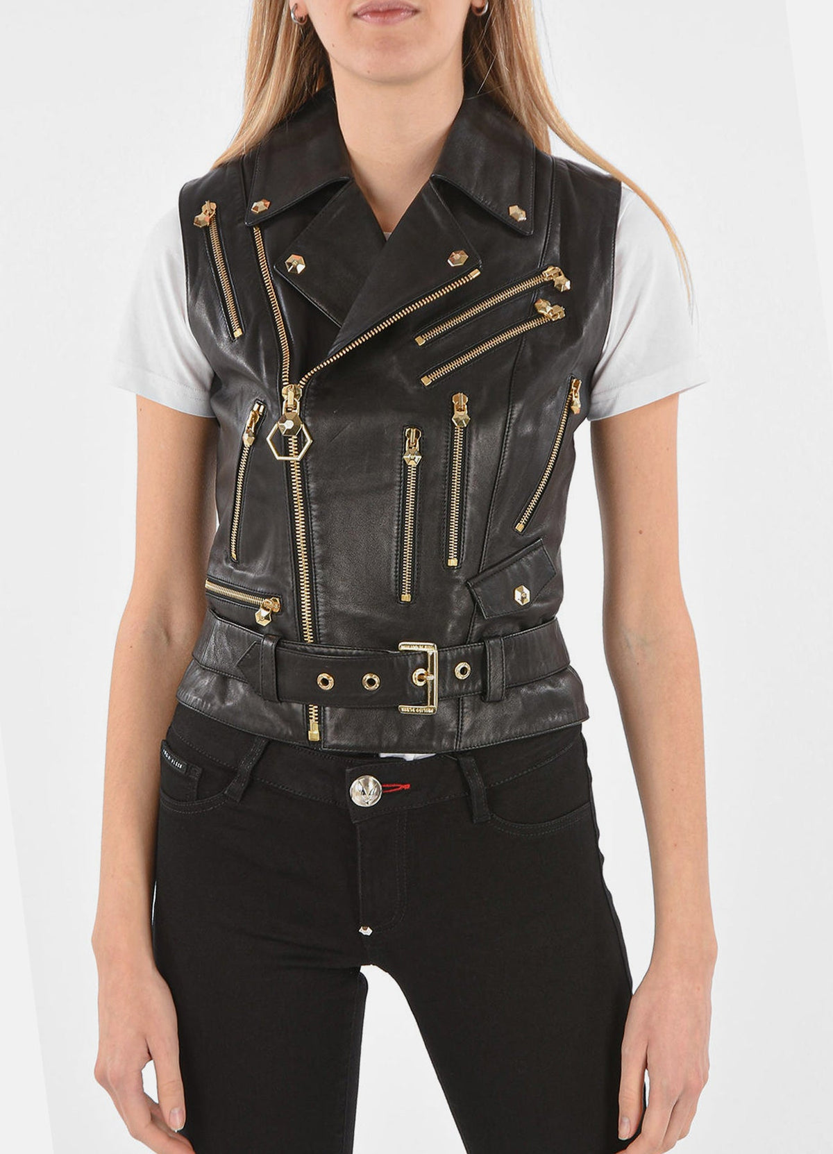 Womens Multi-Pockets Design Leather Vest