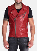 Mens Red Biker Leather Vest
