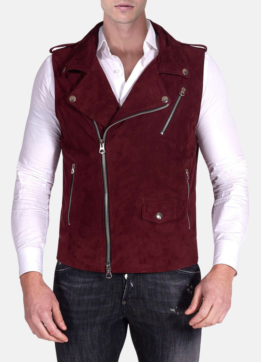 Mens Maroon Biker Suede Leather Vest