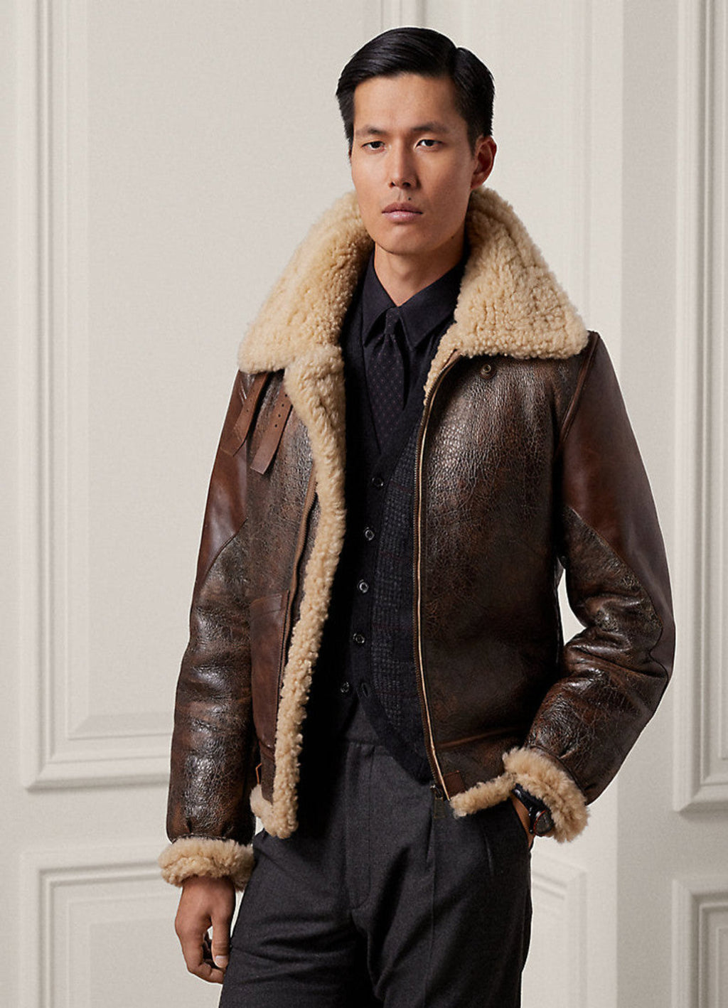 Men's Leather Shearling Jacket