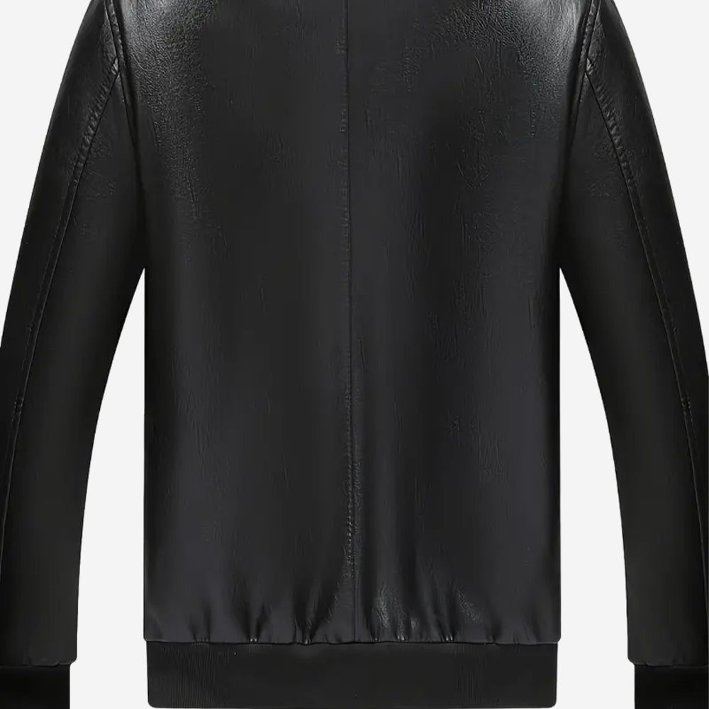 Virio Mens Black Leather Bomber Jacket