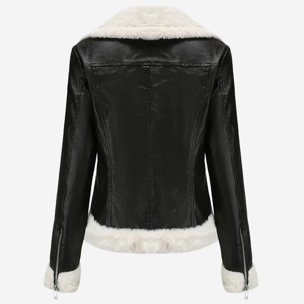 Womens Luella Black Leather Biker Fur Jacket