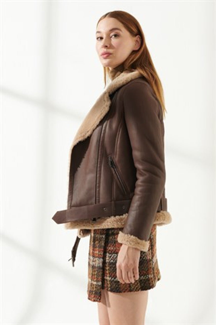 Women's Chocolate Brown Shearling Jacket