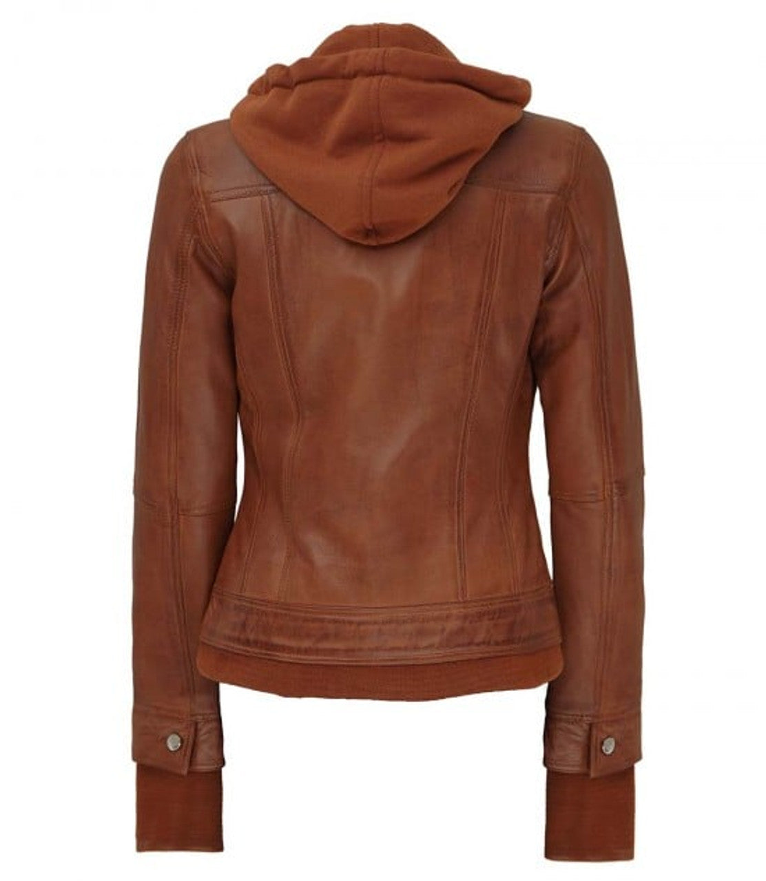 Women's Removable Hooded Bomber Leather Jacket