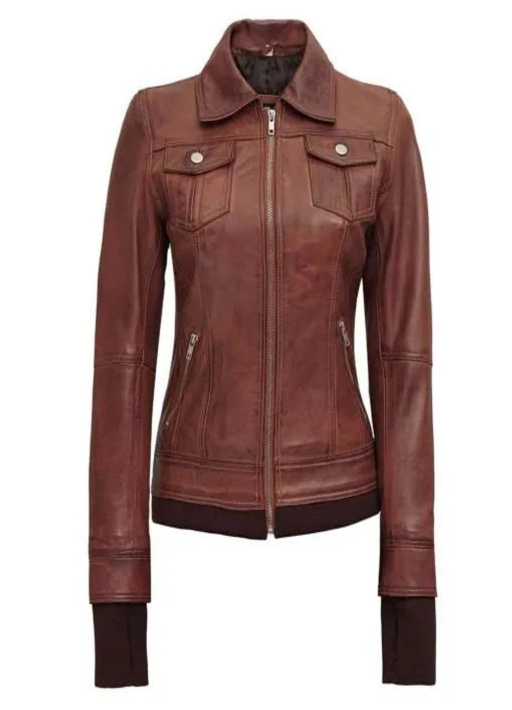 Women's Removable Hooded Bomber Leather Jacket