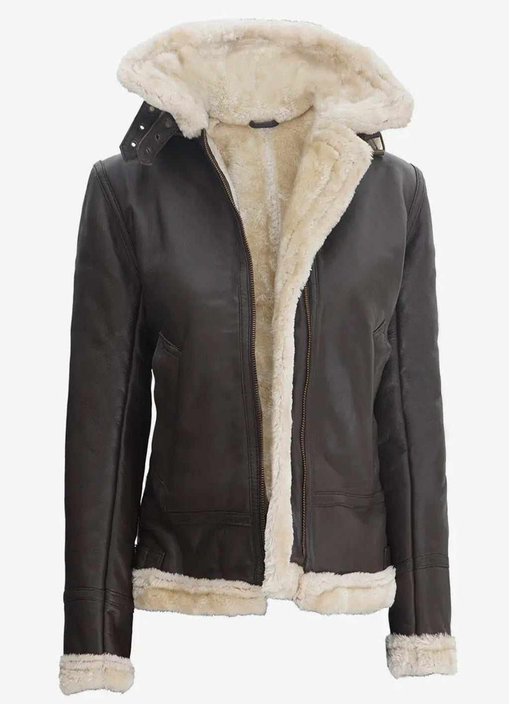 Womens Dark Brown Shearling Leather Jacket