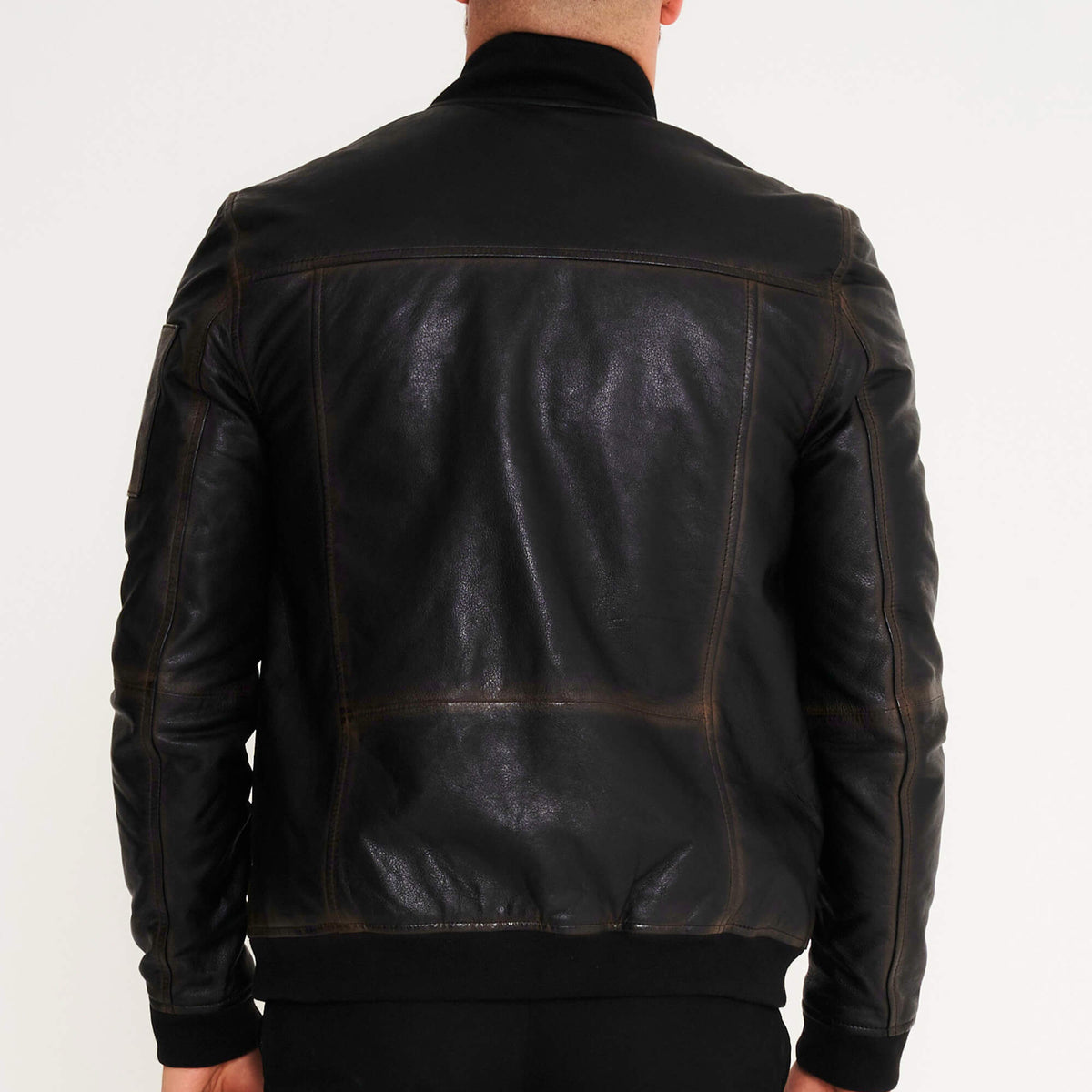 Glexo Men’s Washed Real Leather Bomber Jacket