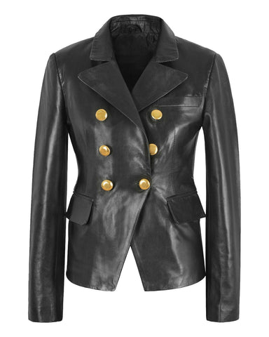 Glowrexs Women's Double Breasted Leather Blazer