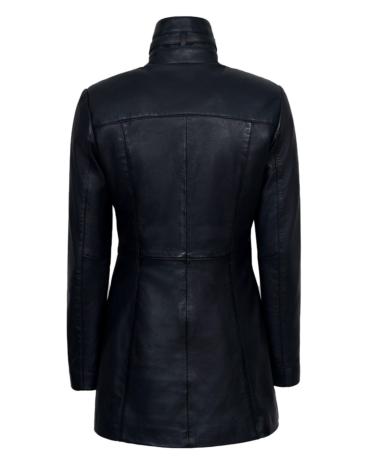Glowrexs Women's Gothic Style Mid Length Real Sheepskin Leather Coat