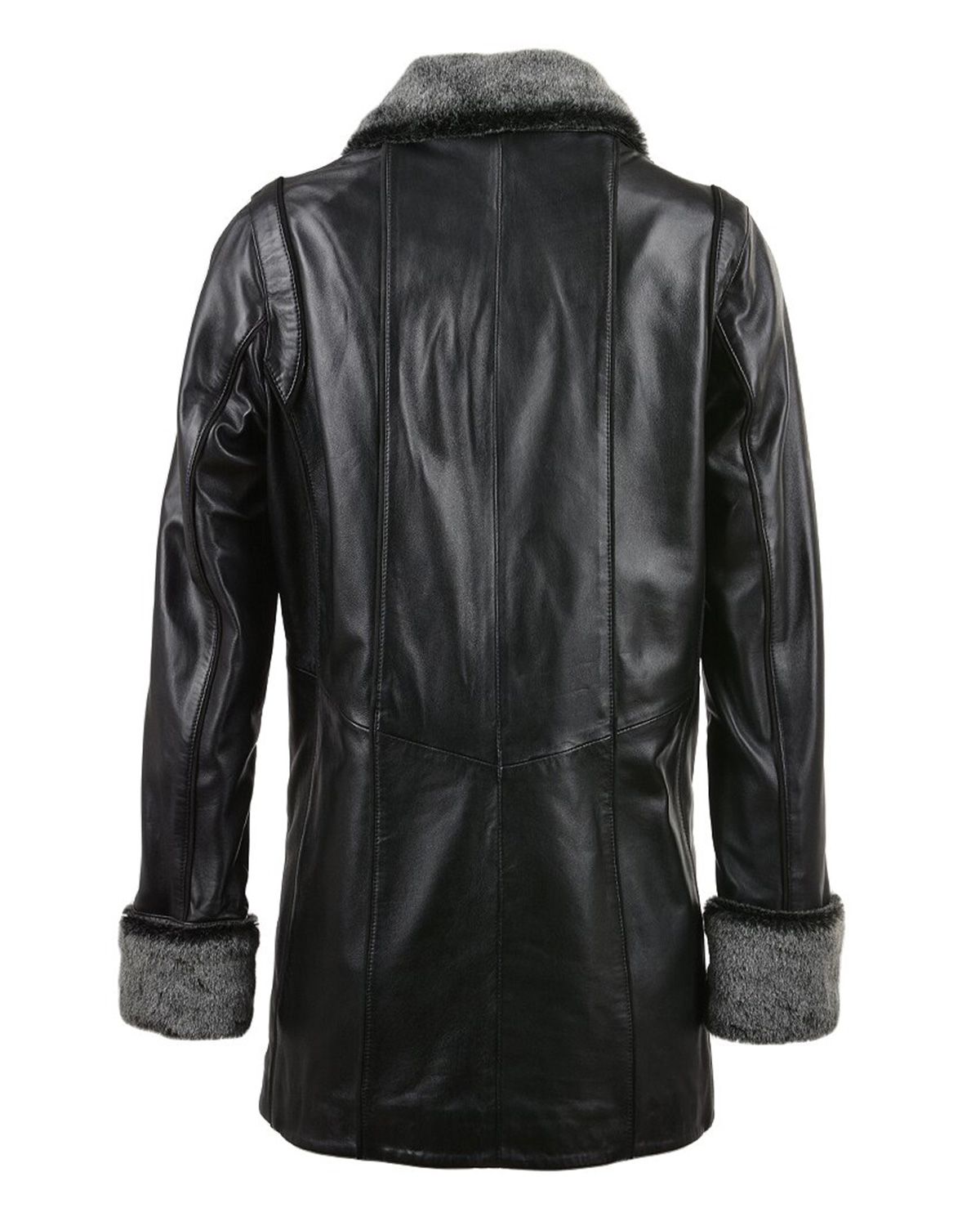Glowrexs Women's Fur Collar Real Leather Coat