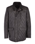Glowrexs Men's Diamond Quilted Black Leather Coat