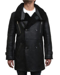 Glowrexs Men's Black Foldable Notched Fur collar Duffle Coat