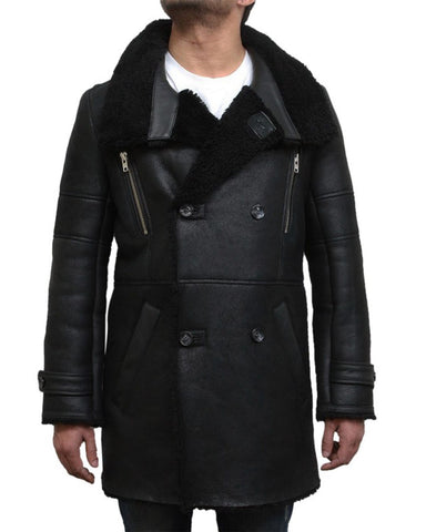 Glowrexs Men's Black Foldable Notched Fur collar Duffle Coat