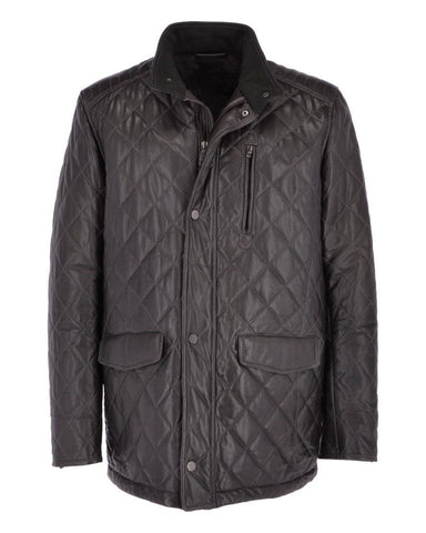 Glowrexs Men's Diamond Quilted Black Leather Coat
