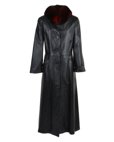 Glowrexs Women's Long Length Real Leather Trench Coat