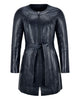 Glowrexs Women's Collarless Black Knee Length Long Leather Coat