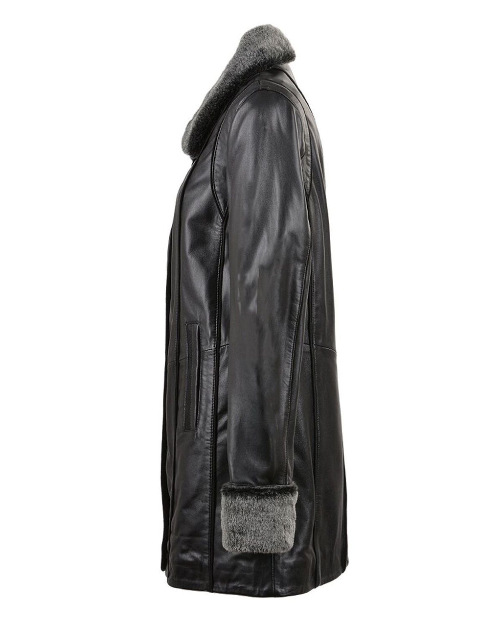 Glowrexs Women's Fur Collar Real Leather Coat