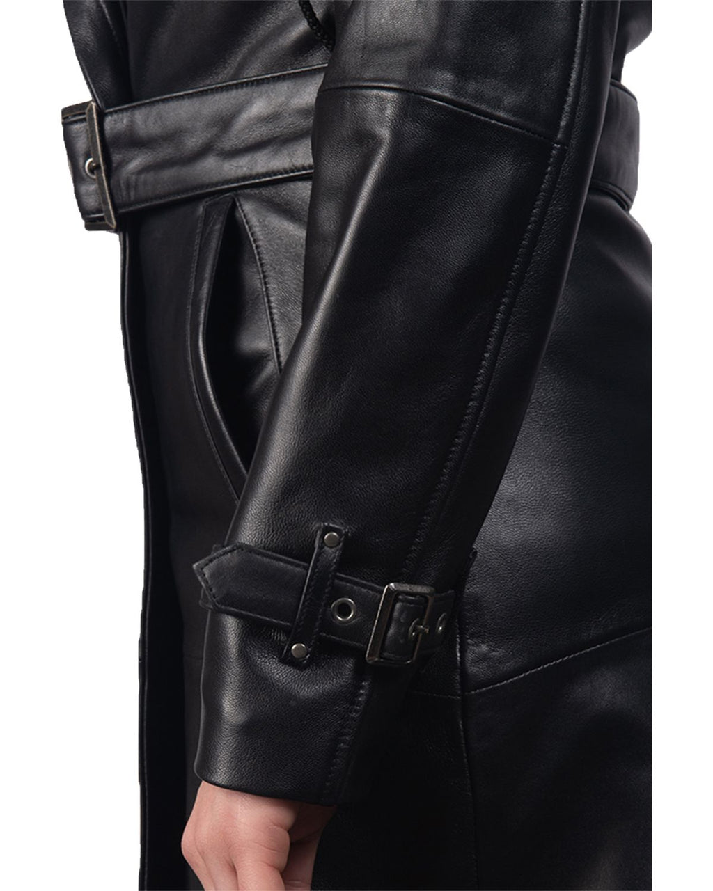 Glowrexs Women's Hooded Real Leather Long Trench Coat
