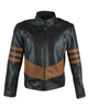 Glowrexs Men's Black Cafe Racer With Brown Stripes Leather Jacket