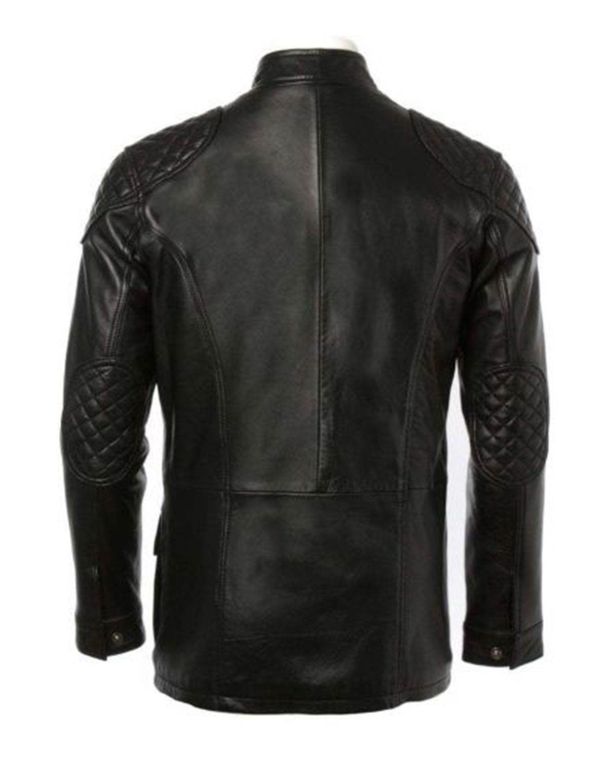 Glowrexs Men's Four Pocket Cafe Racer Long Hip Length Leather Jacket