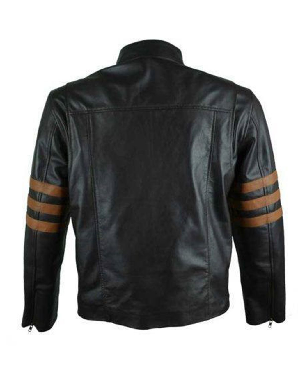 Glowrexs Men's Black Cafe Racer With Brown Stripes Leather Jacket