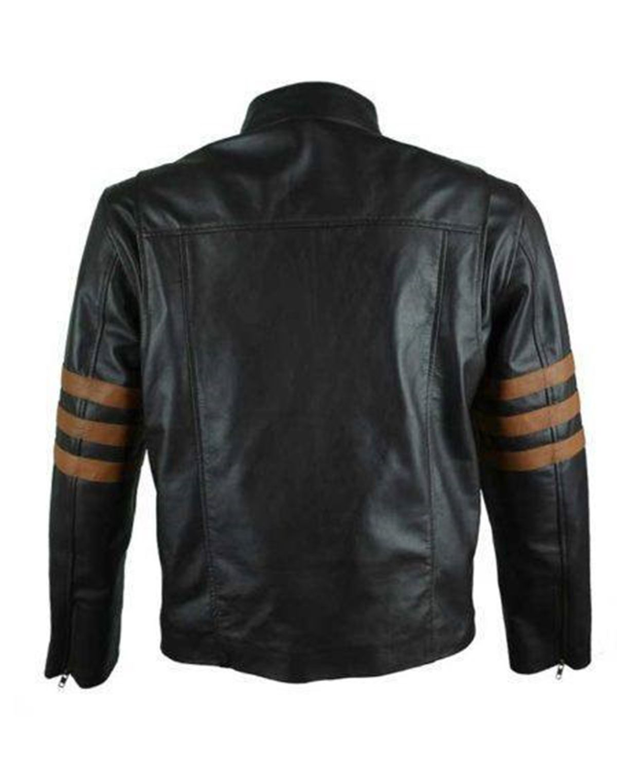 Glowrexs Men's Black Cafe Racer With Brown Stripes Leather Jacket