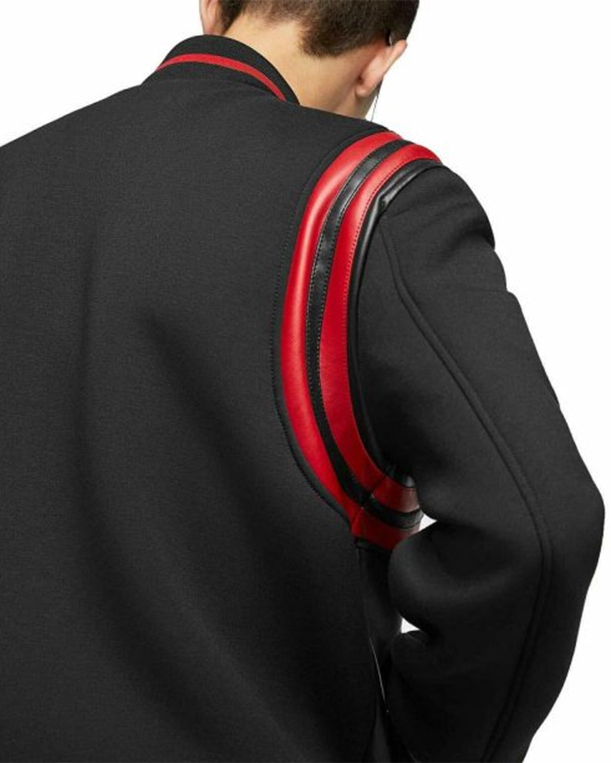 Mens Black & Red Stripes Leather Jacket