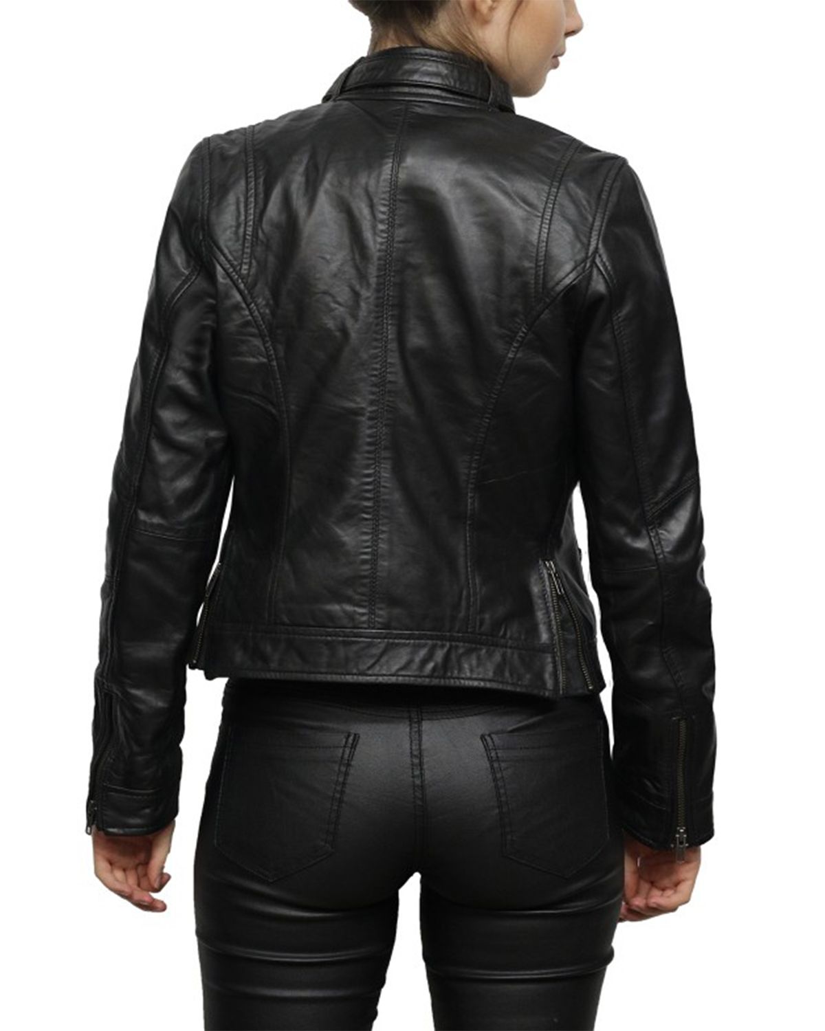 Glowrexs Women's Belted Collar Black Biker Jacket