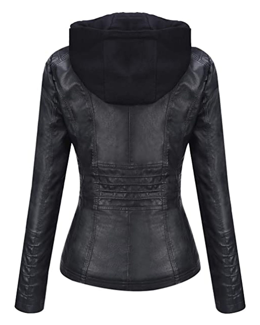 Glowrexs Women's Removable Hood Slim Fit Biker Real Leather Jacket