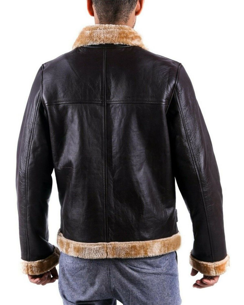 Glowrexs Men's Brown Fur Shearling Leather Jacket
