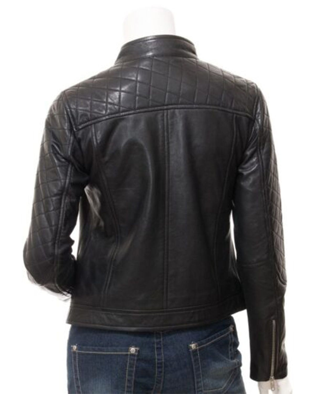 Glowrexs Women's Quilted Shoulder Stylish Biker Cafe Racer Style Real Leather Jacket